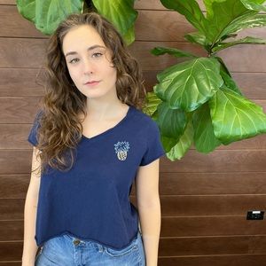 Hand Embroidered Pineapple ok Wild Fable VNeck